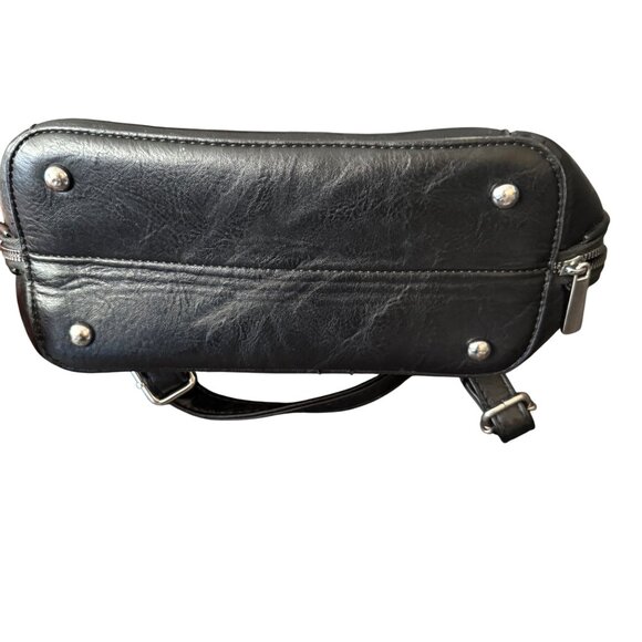 Black Leather Convertible Backpack Shoulder Bag With Adjustable Straps - Picture 2 of 7